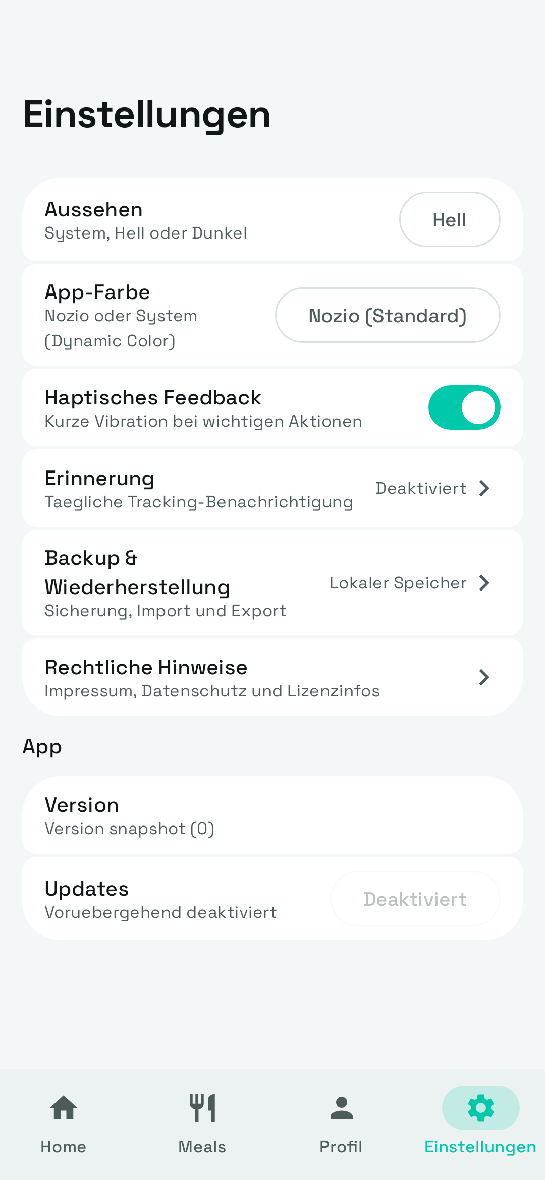 Nozio Einstellungen